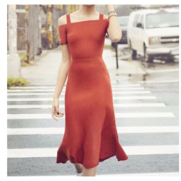 A.L.C. Red Linen Blend Cold Shoulder Midi Dress - Picture 1 of 12